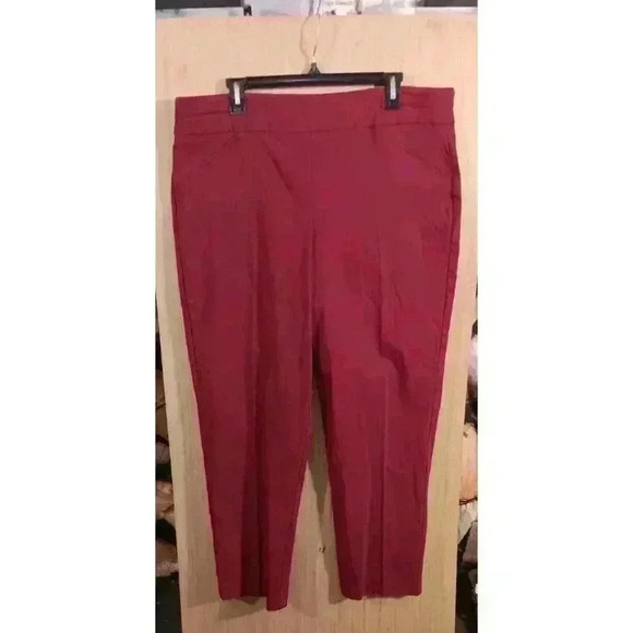 Alfred Dunner (16P) Stretch Pants Pull On Burgundy Garnet Straight Leg Faux Pock - Picture 1 of 4